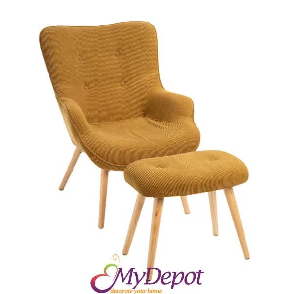 Кресло Berzera кафяв цвят 70х84х89см.височина на гърба с поставка за крачета 54х36х42см.