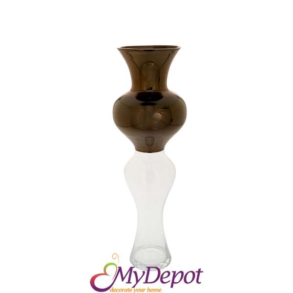 Стъклена ваза кафяво-прозрачна ф20 16x12x60 см.