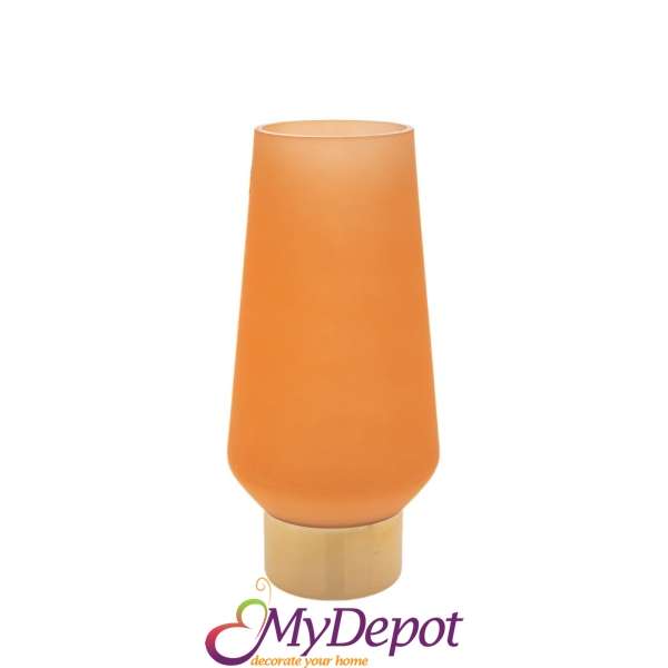 Оранжева ваза от матово стъкло със златна основа ф16.5 11x35см.вис