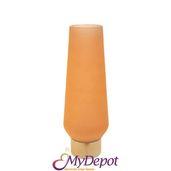 Оранжева ваза от матово стъкло със златна основа ф11.5 15x45см.вис.