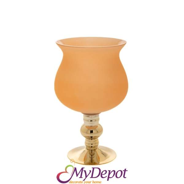 Ваза от оранжево матово стъкло със златна основа, ф18 x 30 см. височина.