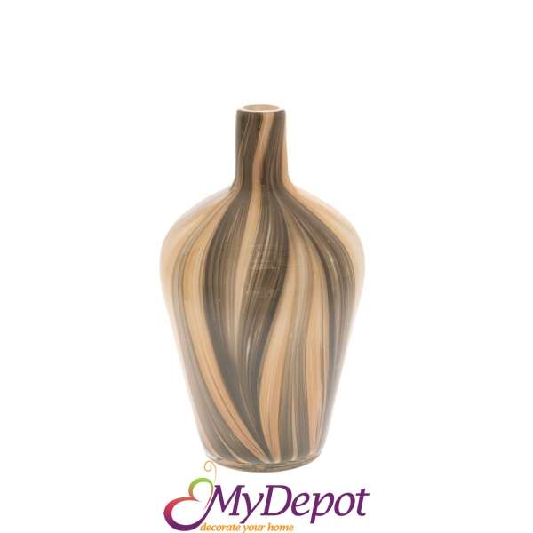 Кафяво-кремава стъклена ваза ф15cm x 26cm височина.