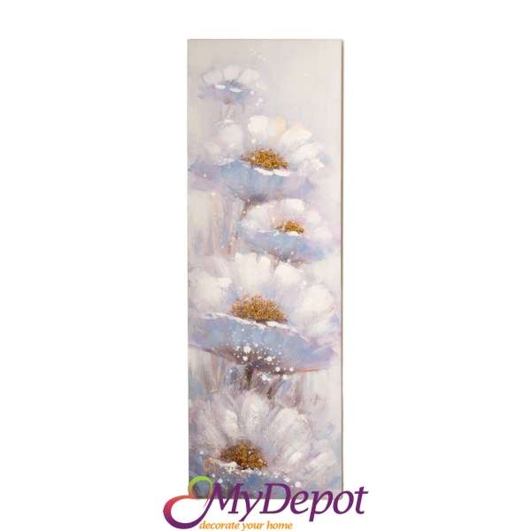 Маслена картина с цветя върху щамповано платно 40х3х120см