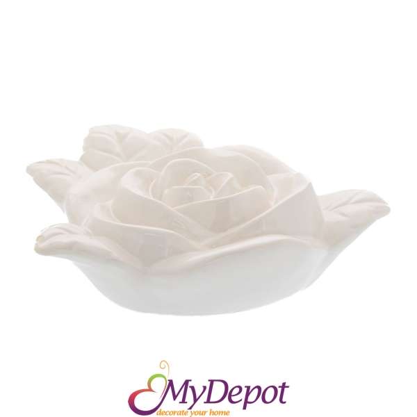 Декоративна бяла керамична роза 25,5х23х8см.