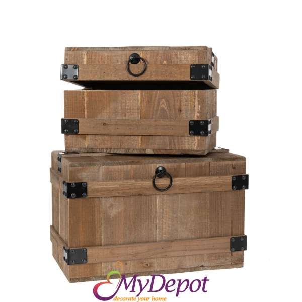 Комплект от 2 бр дървени куфари. С размери 42х33х25см/33х19х22см