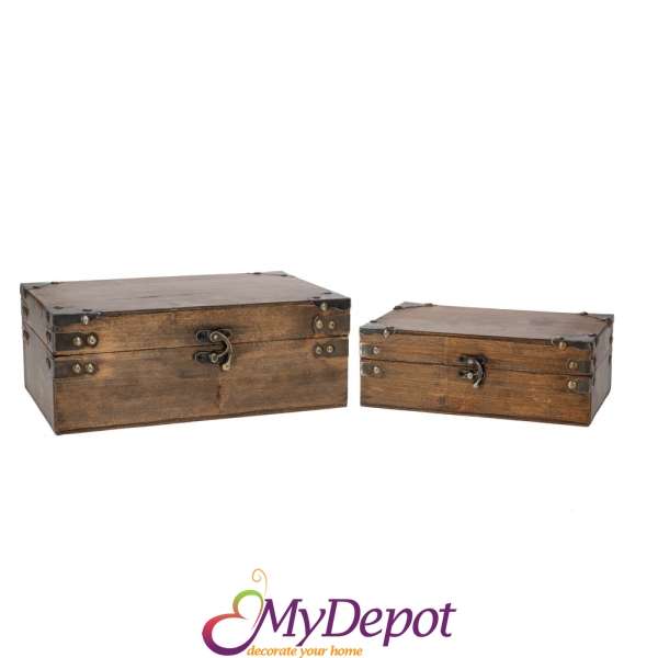 Комплект от 2 бр. кафяви дървени кутии,  30x20x11.5cm/ 23.5x15x8cm