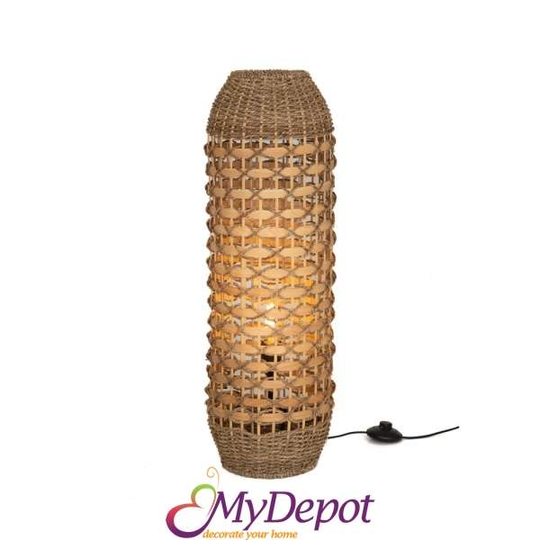 Подова лампа плетена за 2 крушки с дървена основа, 23х70см.