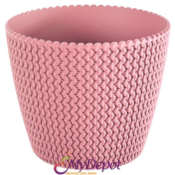 Кашпа SPLOFY плетка в цвят розово, Ф 16х13см