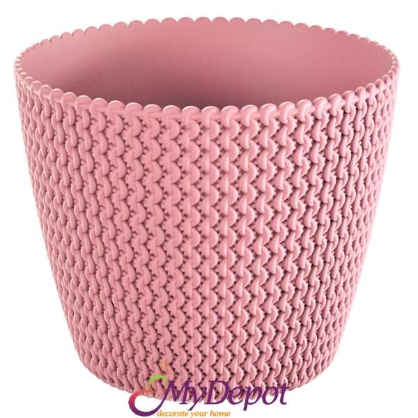 Кашпа SPLOFY плетка в цвят розово, Ф 19х16см