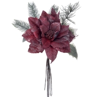 Коледна звезда с елхови клонки и дантела, бордо, 30 см