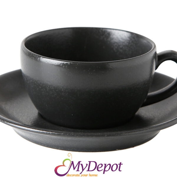 PORLAND - BLACK - Чаша с чиния за чай - 210мл