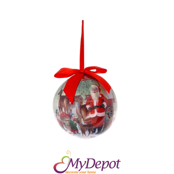 Коледна топка с картинка принт Дядо Коледа и елени 10 CM