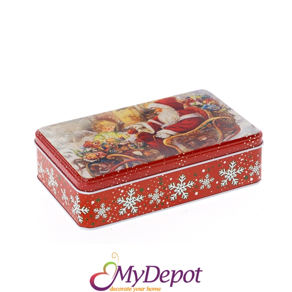 Метална кутия Дядо Коледа, червена, 19Х11СМ