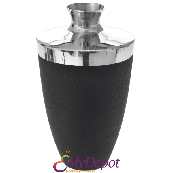 Черна ваза с иноксов кант, 27 см