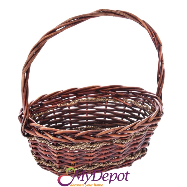 Плетена кошница с дръжка, кафе, 28х20х11 см