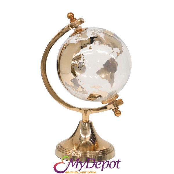 Стъклен глобус с медна метална основа. Размер: Ф 12 см